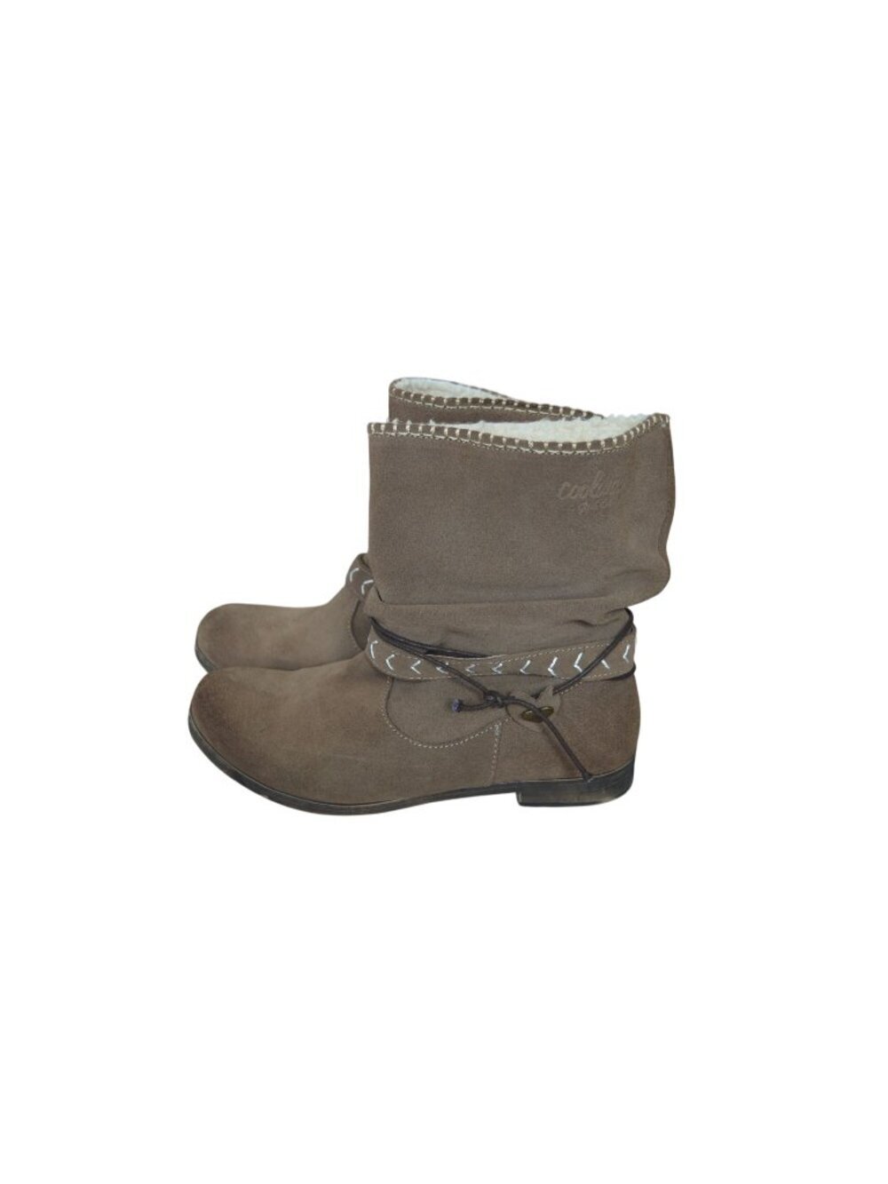 Coolway Women's Slouchy Western Suede Leather Shearling Lined Ankle Boots Size 9